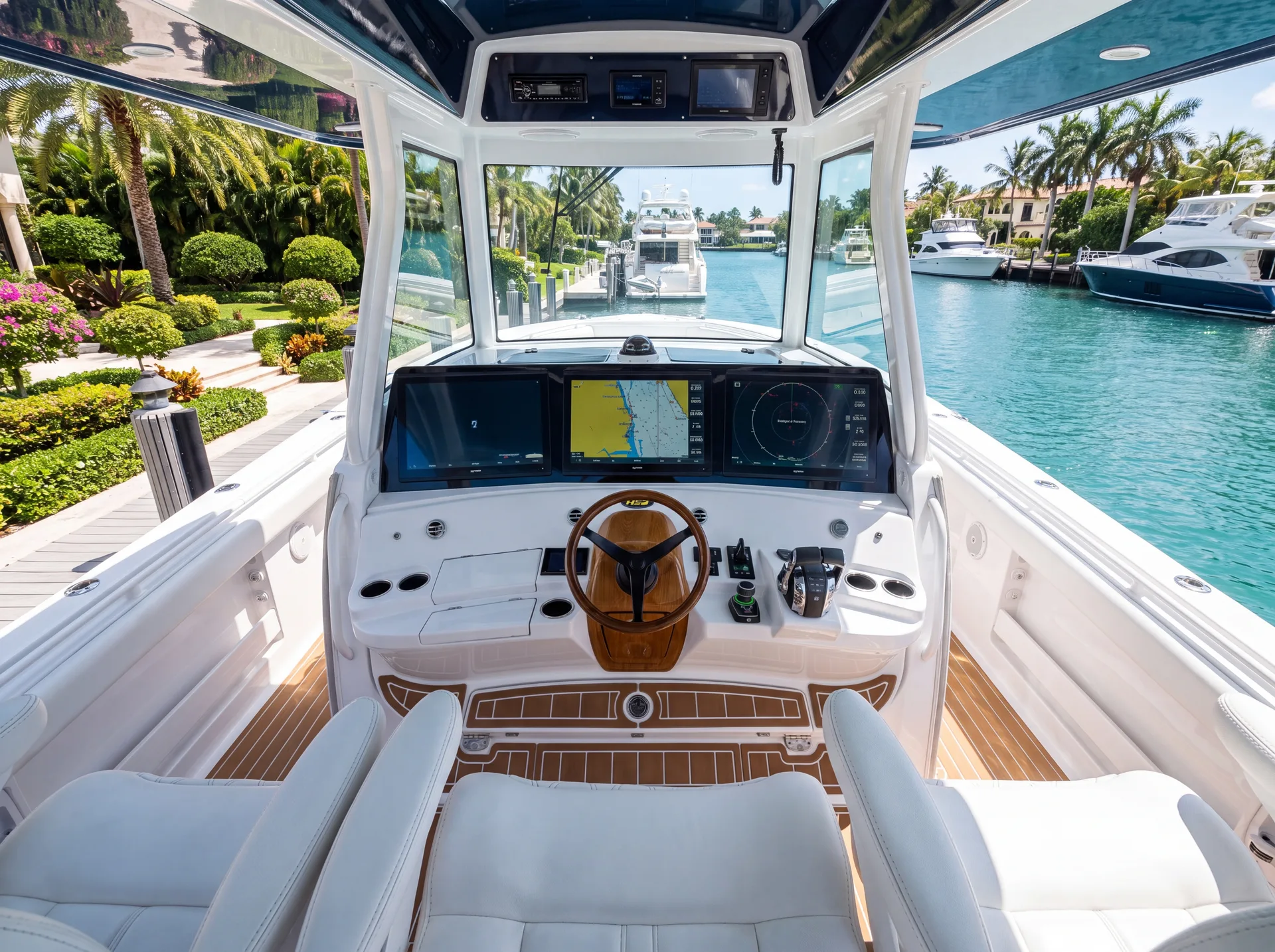 A boat resting quietly at a private Treasure Coast dock while its owner is away